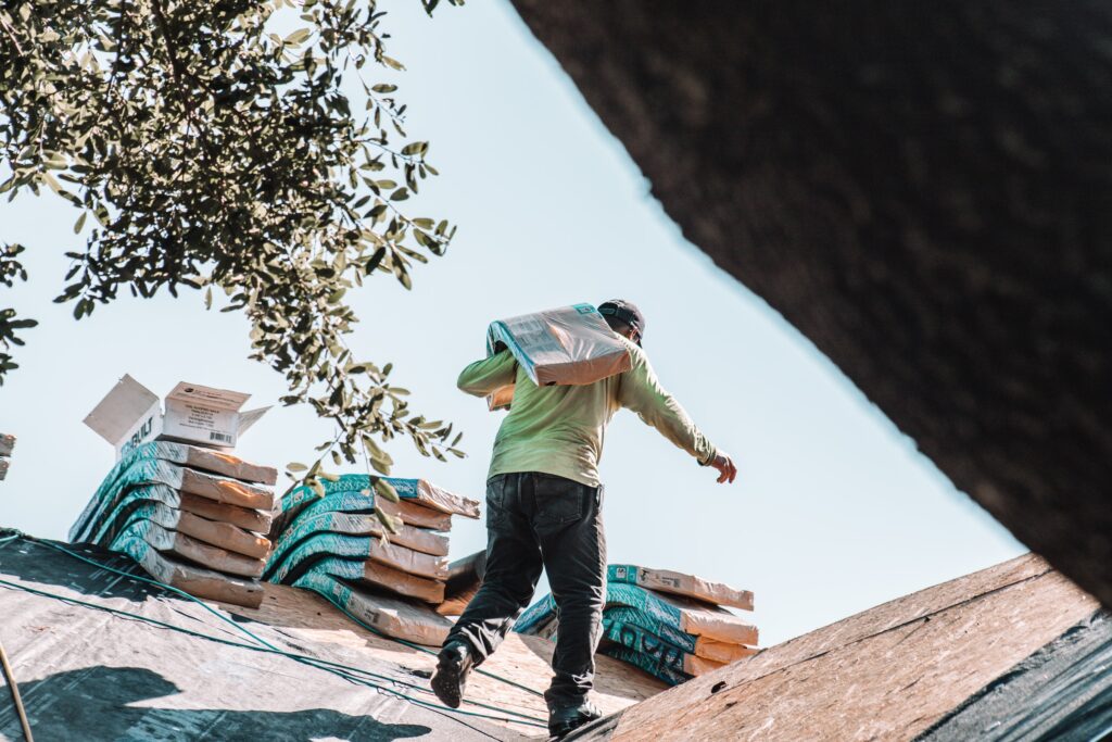 Roofer working on a roof.
