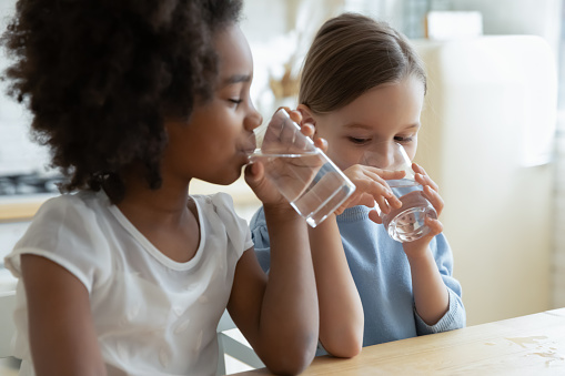 Two girls are enjoying a glass of water--Lead