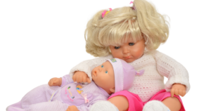 PVC Dolls in pink outfits lean on each other in front of a white background-- PVC Dolls and Children's Health