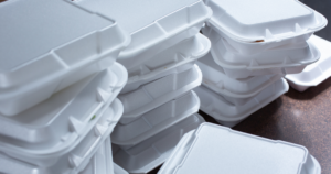 Stacks of polystyrene (styrofoam) food boxes